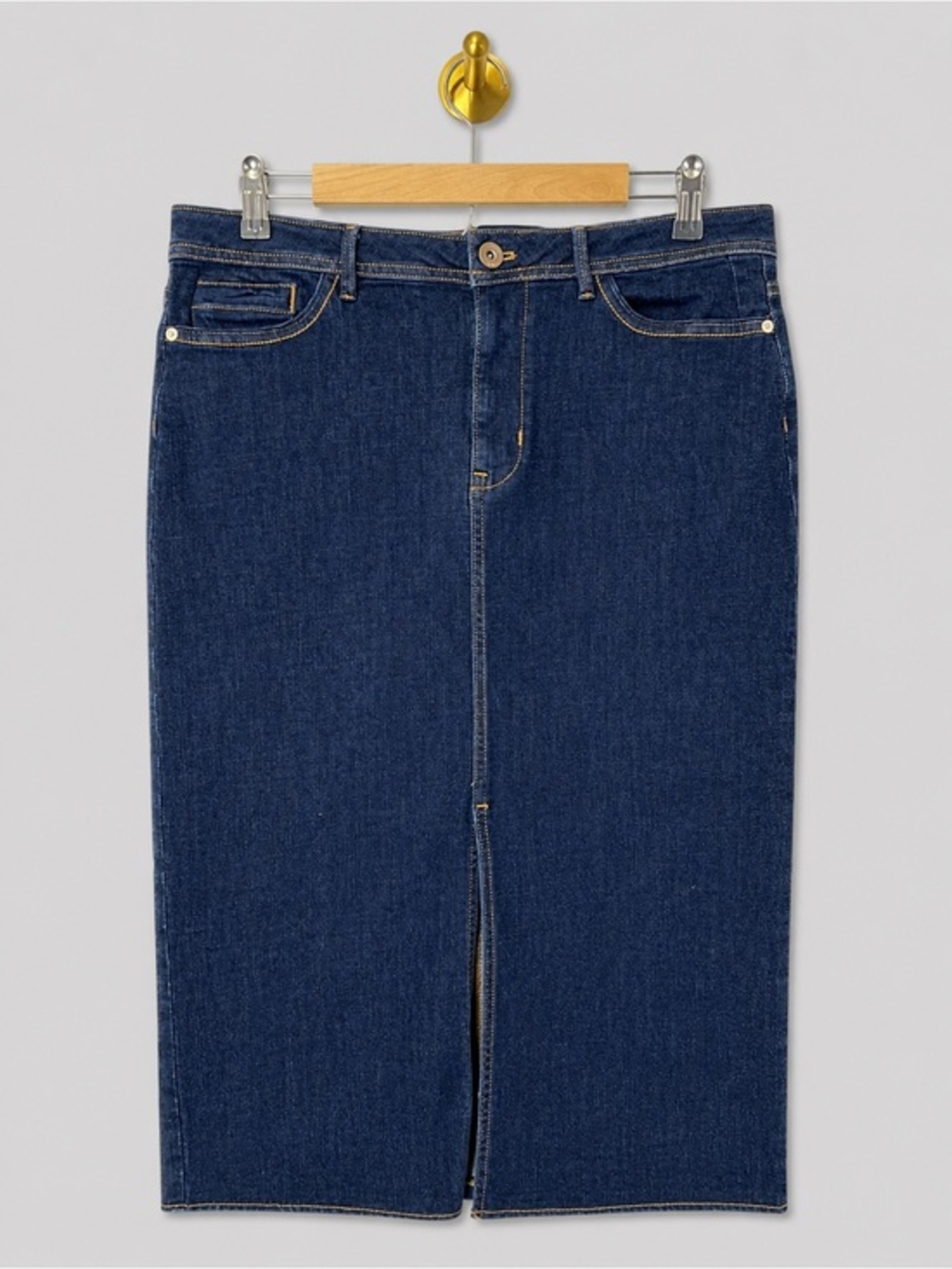 J.Jill Dark Wash Denim Midi Pencil Skirt Front Slit Stretch Jean Skirt